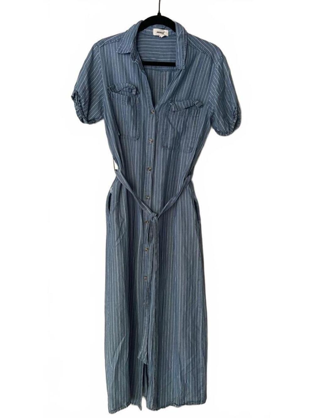 Jak & Rae Blue Striped Button-Up Midi Dress with Belt, Size M